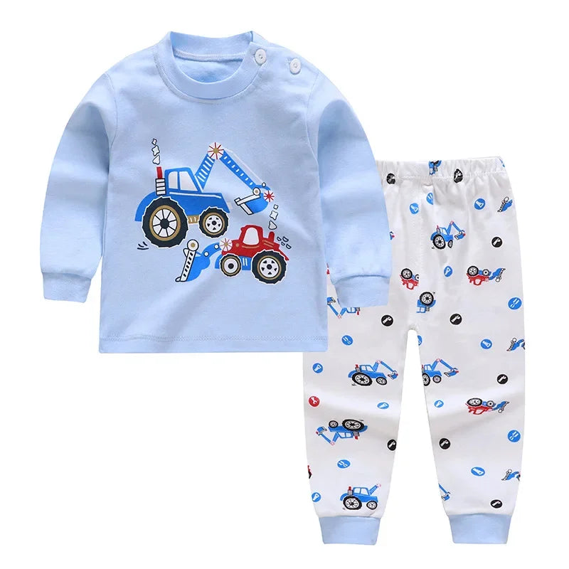 New Kids Boys Girls Pajama Sets Cartoon Print Long Sleeve Cute T-Shirt Tops with Pants Toddler Baby Sleeping Clothing Sets