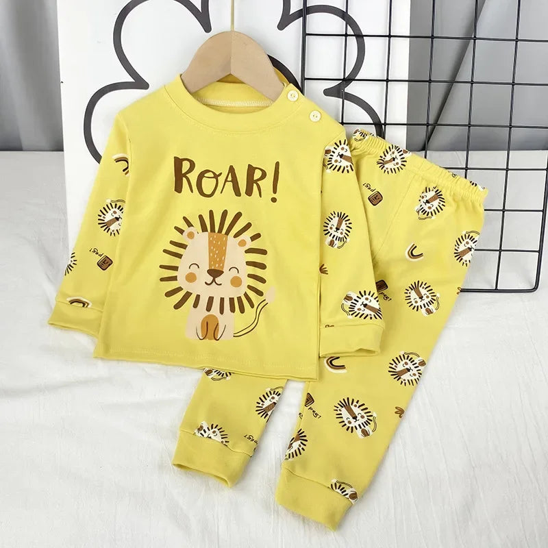 New Kids Boys Girls Pajama Sets Cartoon Print Long Sleeve Cute T-Shirt Tops with Pants Toddler Baby Sleeping Clothing Sets