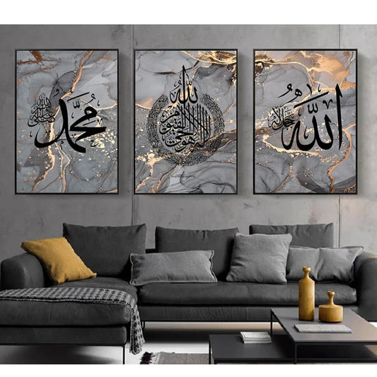 CH.KOUROSH- 3 Piece Islamic Quran Calligraphy 5D Diamond Painting Abstract Art Gold Foil Picture Cross Stitch Embroidery Muslim Religion Art