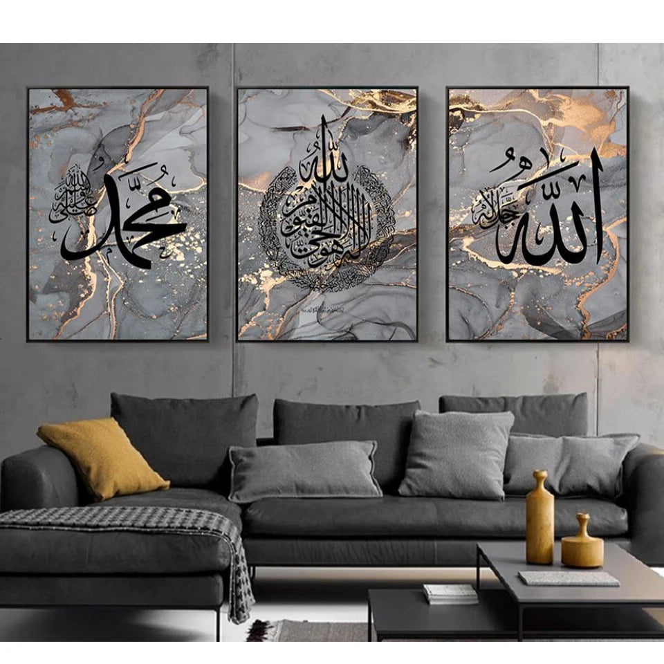 CH.KOUROSH- 3 Piece Islamic Quran Calligraphy 5D Diamond Painting Abstract Art Gold Foil Picture Cross Stitch Embroidery Muslim Religion Art