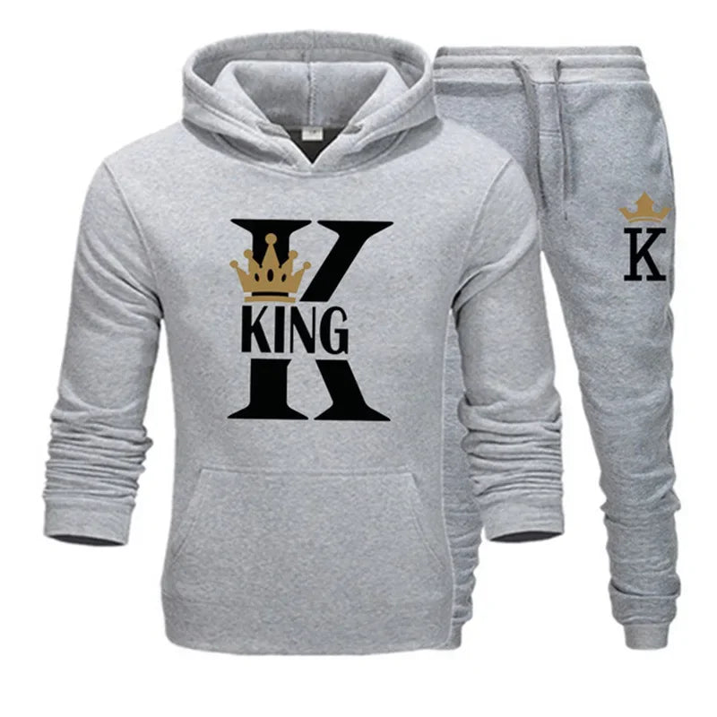 CH.KOUROSH 2024 new autumn and winter men and women hooded hoodie set KING QUEEN loose hooded printed couple suit sportswear