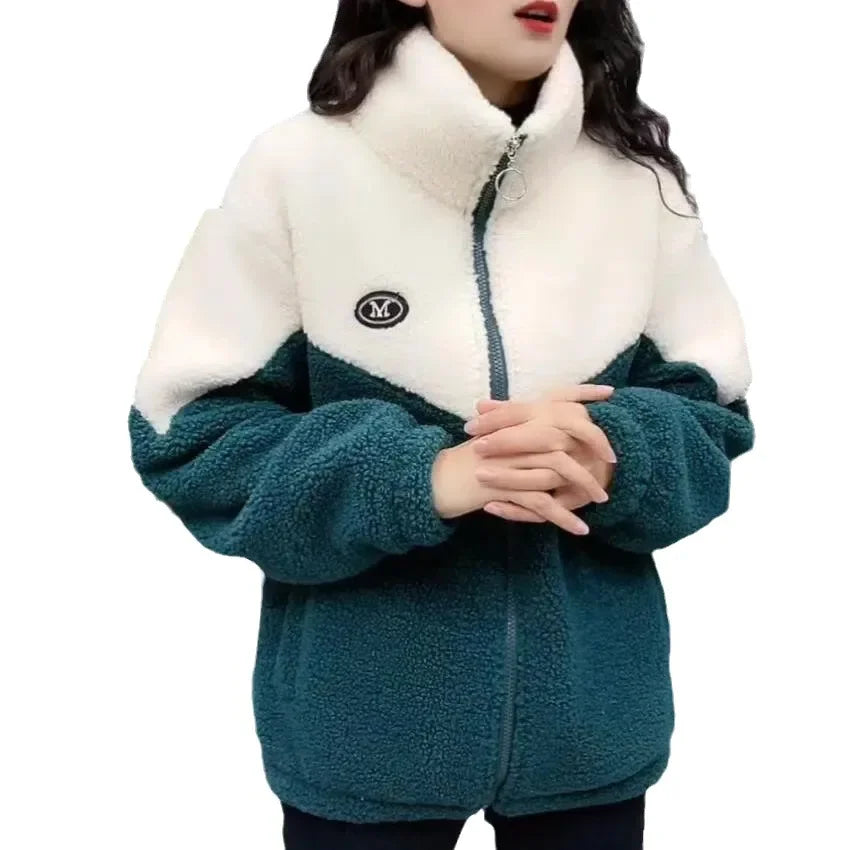 CH.KOUROSH Women Jacket Colored Thickened Lamb Fleece Long Sleeve Mid Length Overcoat Warm Topcoat Quilted Top Autumn Winter Overgarmen