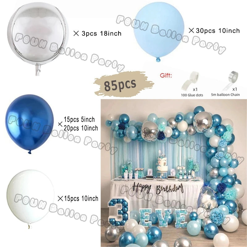 Blue Birthday Balloons Arch Kit Birthday Decorations Gold Confetti Navy Blue Baloon Boy Girl Baby Shower Wedding Baptism Decors