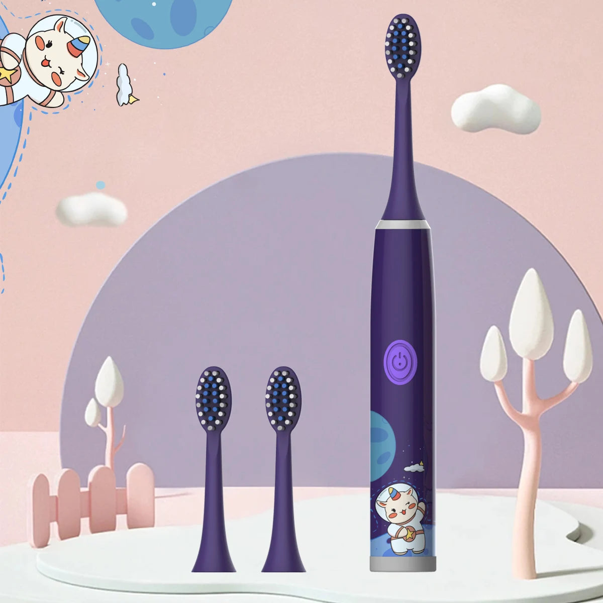 Children's Electric Toothbrush Color Cartoon Space Series Children's Soft Hair Cleaning Brush (Battery Not Included)