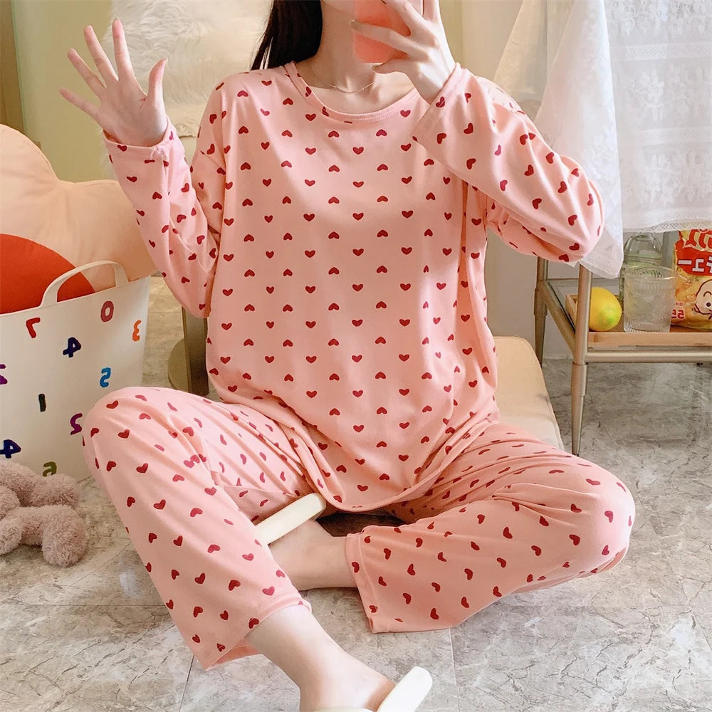 Cute Cartoon Casual Home Clothes New Fashion Women's Sleepwear Suit Long Sleeve Girls Homewear Sets Comfortable Female Pajamas