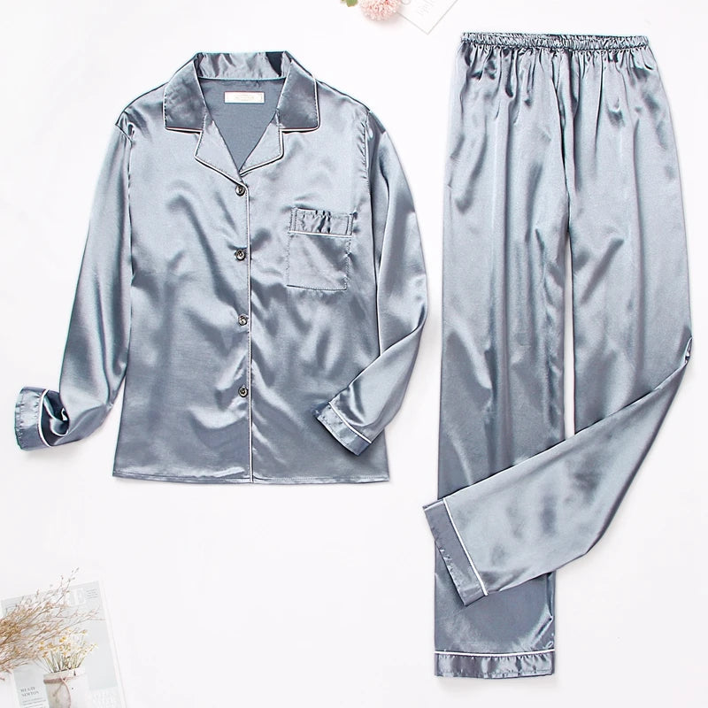 Womens Silk Satin Pyjamas Set Sleepwear Couple Pijama Pajamas Suit Female Sleep Two Piece Set Women's Loungewear Plus Size