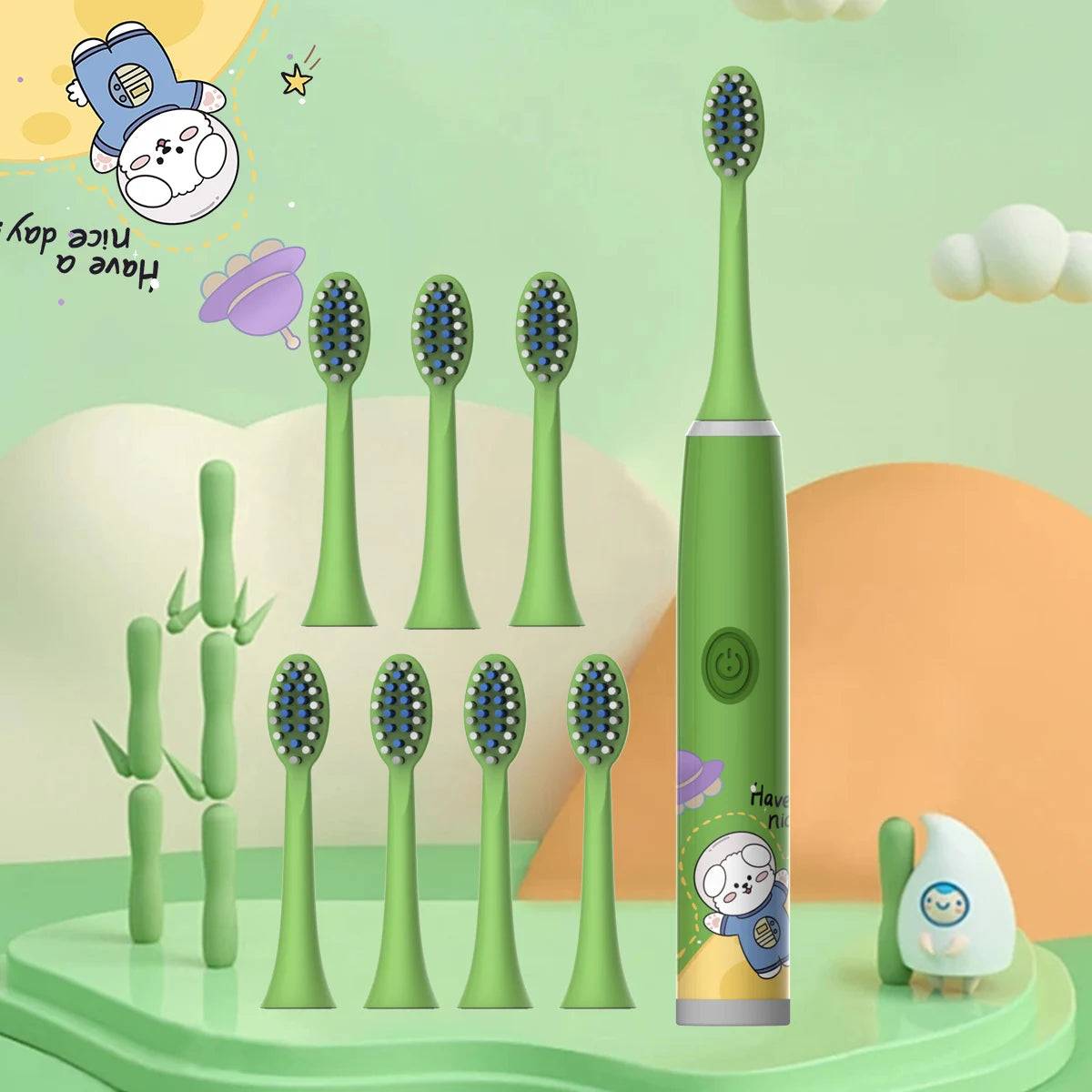 Children's Electric Toothbrush Color Cartoon Space Series Children's Soft Hair Cleaning Brush (Battery Not Included)