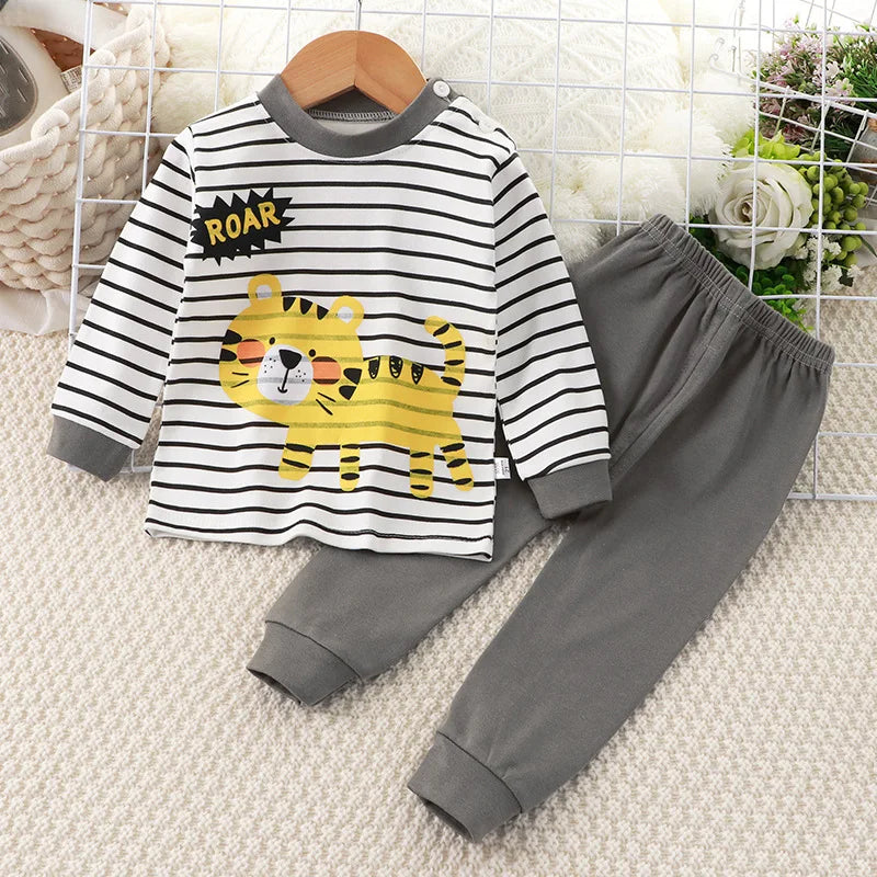 New Kids Boys Girls Pajama Sets Cartoon Print Long Sleeve Cute T-Shirt Tops with Pants Toddler Baby Sleeping Clothing Sets