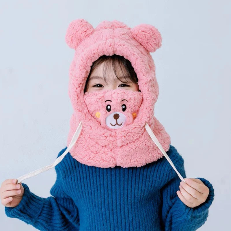 CH.KOUROSH Trend children's hat winter neck one men's and women's baby ear protection face cap cute bear plush warm fashion