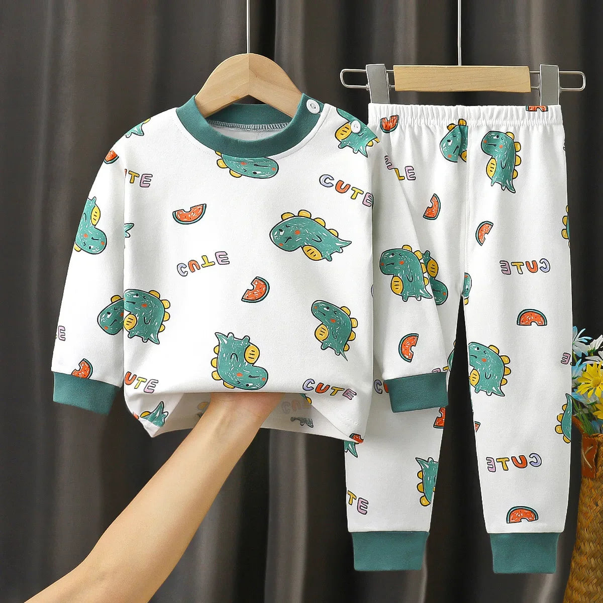 2023 New Kids Boys Girls Pajama Sets Cartoon Print Long Sleeve Cute T-Shirt Tops with Pants Toddler Baby Autumn Sleeping Clothes