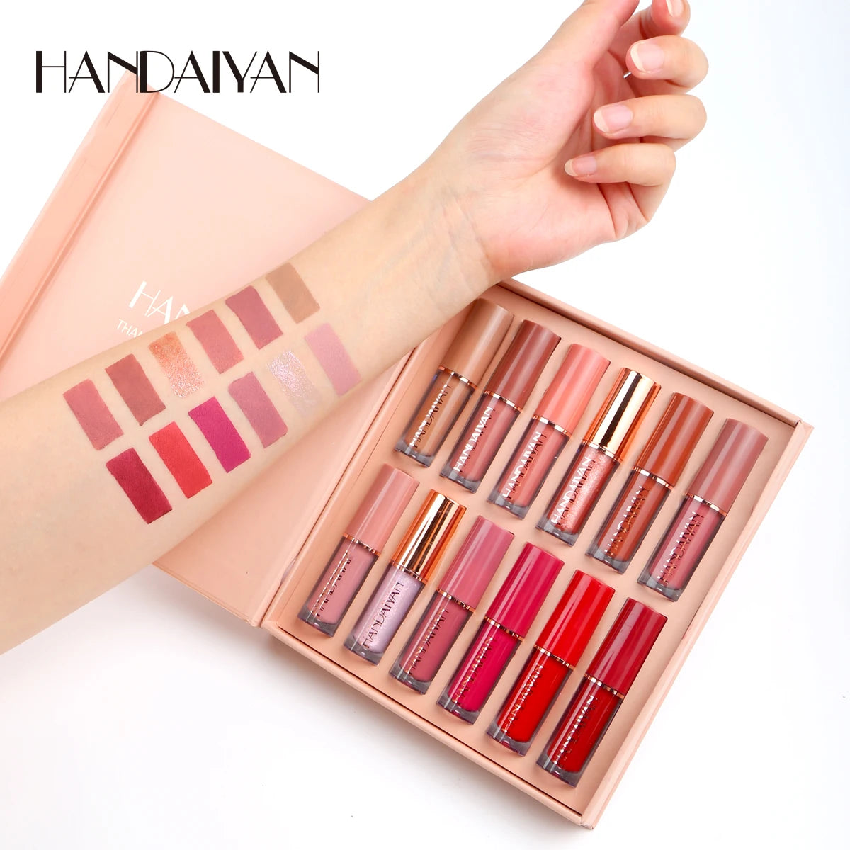 HANDAIYAN 12 Colors Book Matte Liquid Lipstick Set Non-stick Cup Waterproof Lip Gloss Women's Makeup Long-lasting  Lipgloss Kits