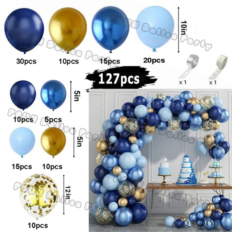 Blue Birthday Balloons Arch Kit Birthday Decorations Gold Confetti Navy Blue Baloon Boy Girl Baby Shower Wedding Baptism Decors