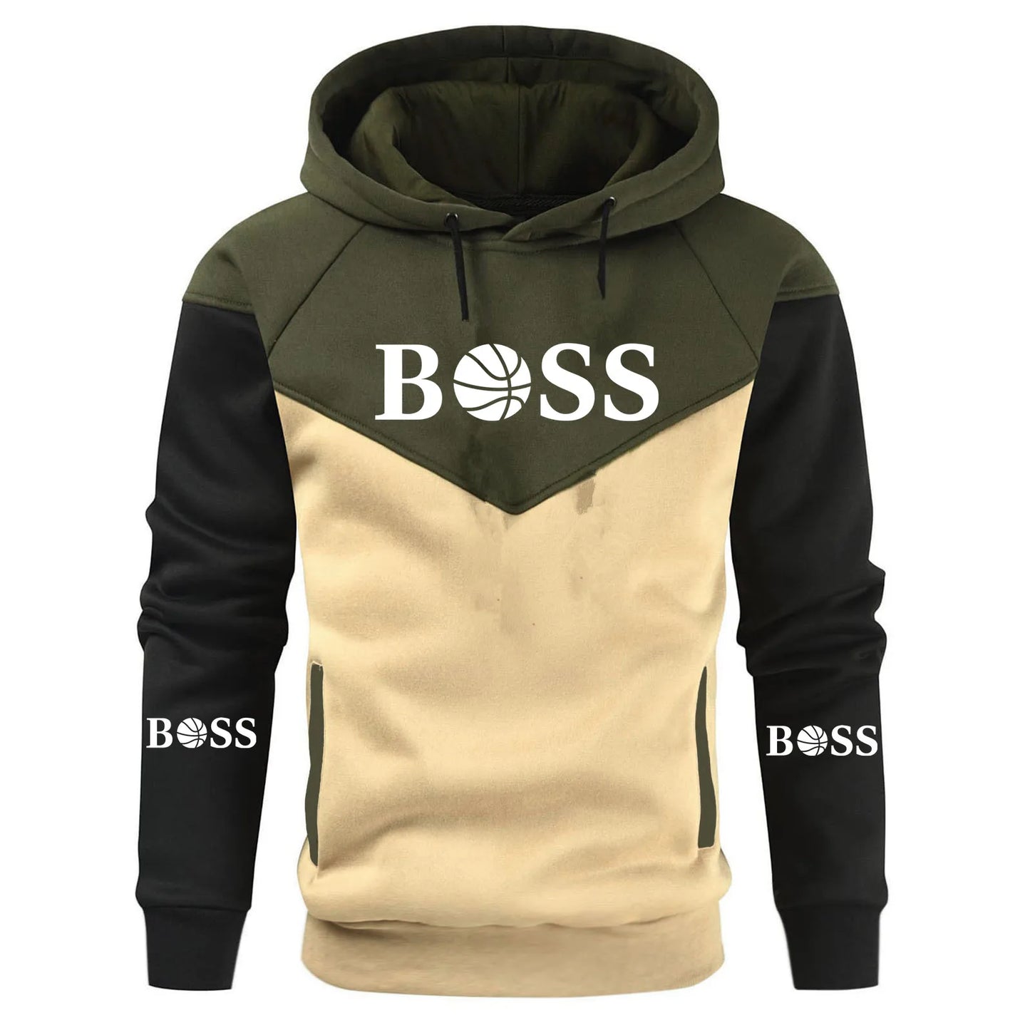 Fall Winter Men's Patchwork Hoodie Outdoor Casual Sportswear Street Fashion Men's Top Fleece Thermal Hooded Sweatshirt