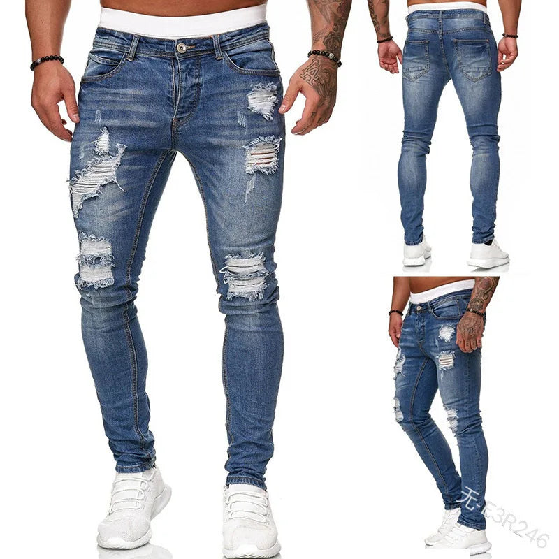 CH.KOUROSH Ripped Skinny Fit Men’s Jeans - Distressed Vintage Denim, Punk Style