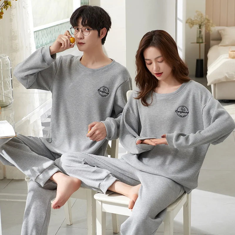 Korean Men Pijamas Set Cotton Women Pajamas Set Autumn Sleepwear Casual Loungewear hombre Mujer Home Clothing Pyjamas Suit