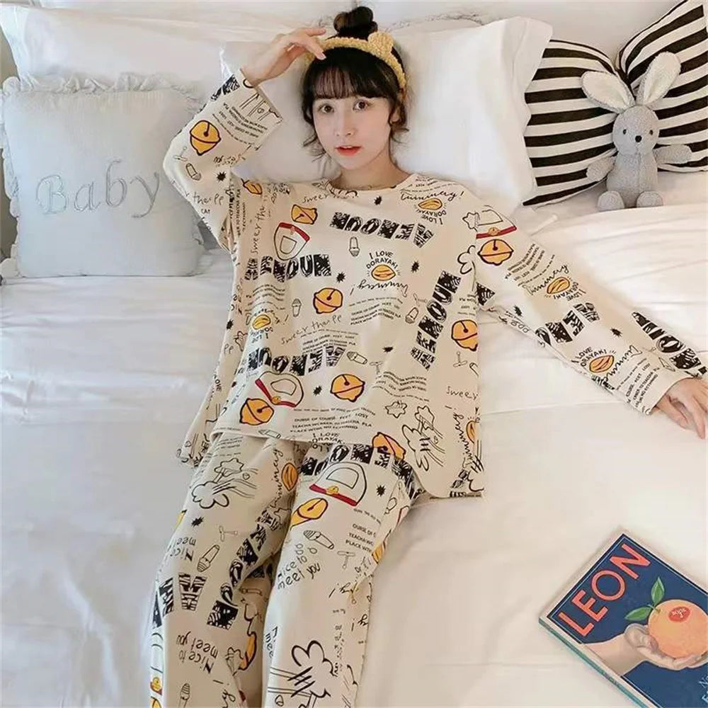 Cute Cartoon Casual Home Clothes New Fashion Women's Sleepwear Suit Long Sleeve Girls Homewear Sets Comfortable Female Pajamas