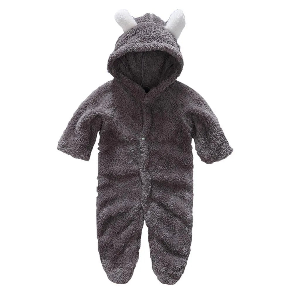 Autumn Winter Baby Romper Boys Girls Ears Hooded Long Sleeve Baby Clothes Solid Newborn  Baby Girl Clothes