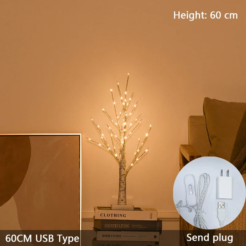 LED Birch Tree Lights White Birch Tree Lamp Christmas Tree Luminous Creative DIY Lamps New Year Warm Light Decorations for Home