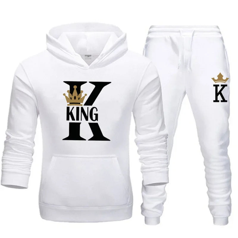 CH.KOUROSH 2024 new autumn and winter men and women hooded hoodie set KING QUEEN loose hooded printed couple suit sportswear