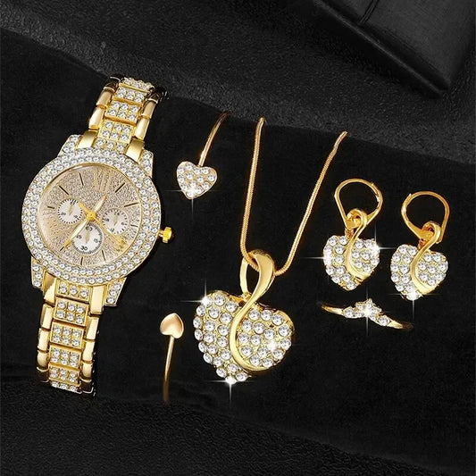 Elegant Ladies’ Quartz Watch & Jewelry Set - Perfect for Special Occasions