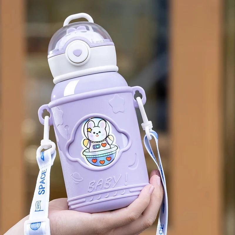 Children' Cartoon Straw Water Thermos  SeBottle Portablealed LeakProof Keep Warm Mug Stainless Steel Kids' Outdoor Thermal Cups