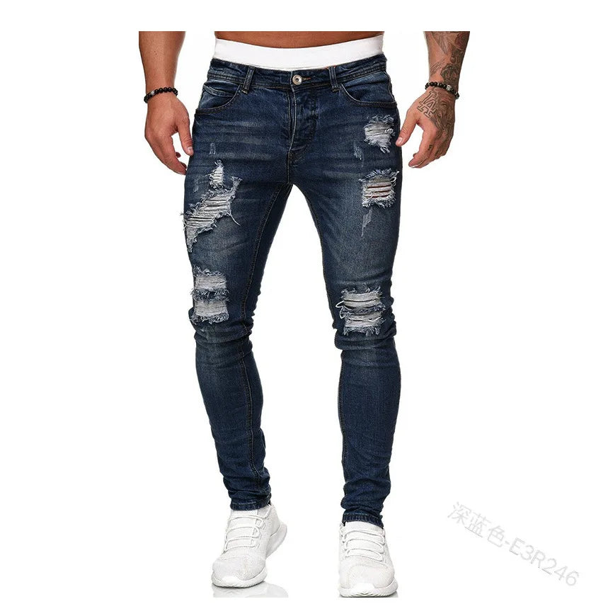 CH.KOUROSH Ripped Skinny Fit Men’s Jeans - Distressed Vintage Denim, Punk Style