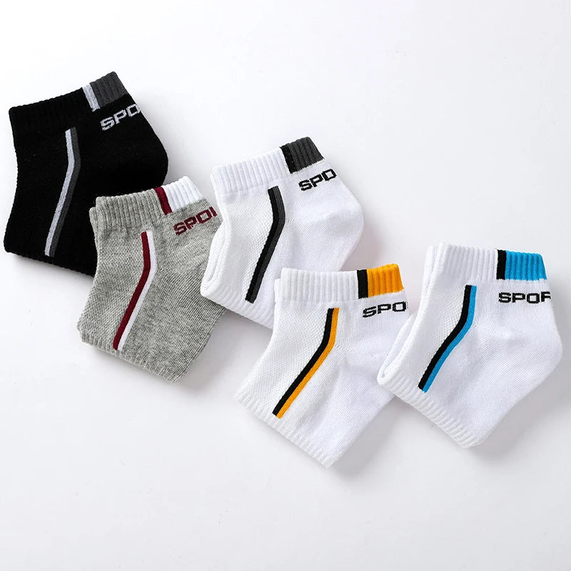 5/10/20/30 Pairs Men Short Socks Fashionable Stripes Sports Style Sweat Absorbing Breathable Soft Comfortable Casual Ankle Socks