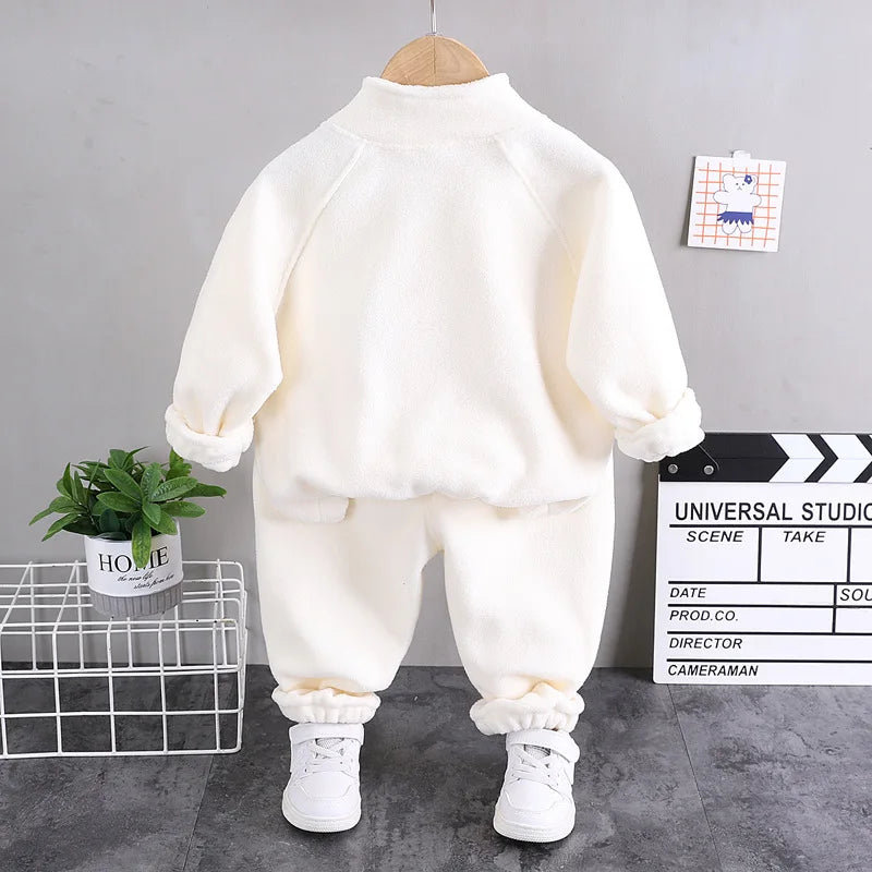 new winter girls plush set for boys casual sports two-piece set for baby toddler outdoor clothing sets