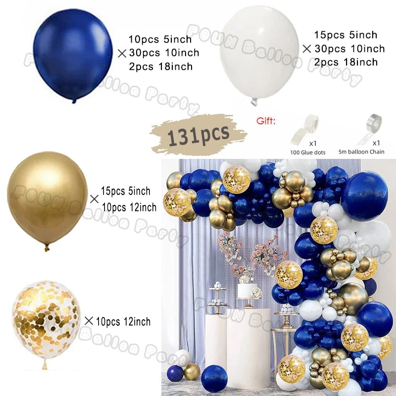 Blue Birthday Balloons Arch Kit Birthday Decorations Gold Confetti Navy Blue Baloon Boy Girl Baby Shower Wedding Baptism Decors