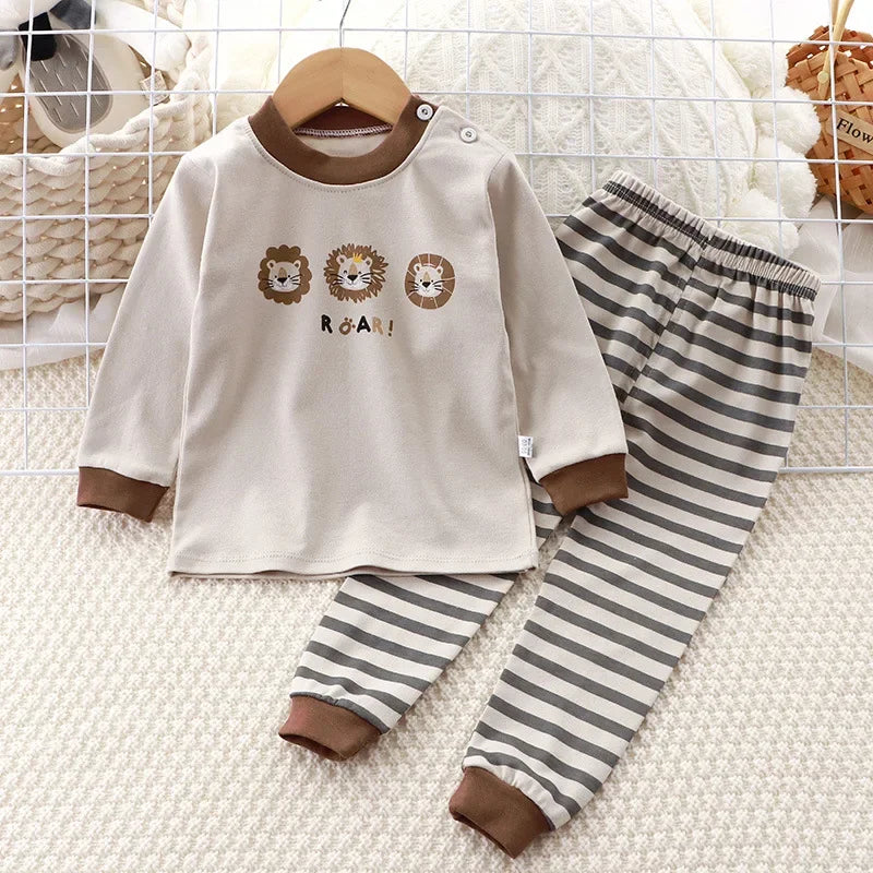 New Kids Boys Girls Pajama Sets Cartoon Print Long Sleeve Cute T-Shirt Tops with Pants Toddler Baby Sleeping Clothing Sets