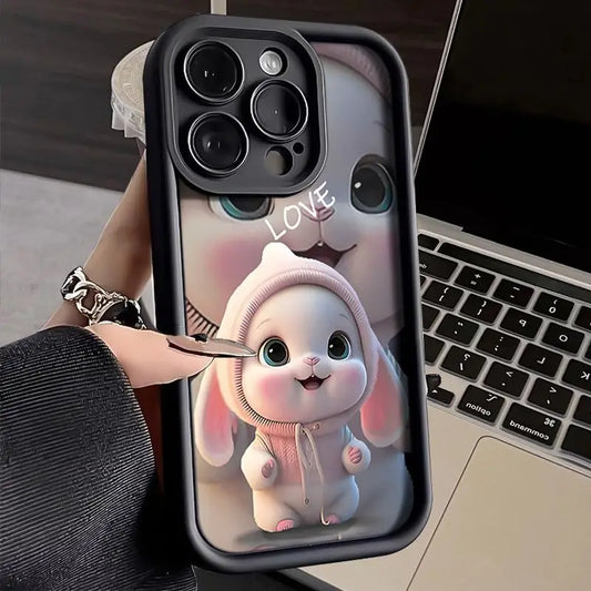 Cute Lovely Pink Rabbit  For iPhone 16 15 14 13 12 11 Pro Max Mini XS XR X 8 7 Plus SE2 Shockproof Bumper Back Cover