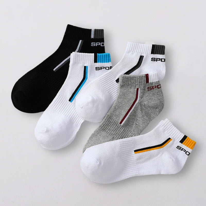 5/10/20/30 Pairs Men Short Socks Fashionable Stripes Sports Style Sweat Absorbing Breathable Soft Comfortable Casual Ankle Socks