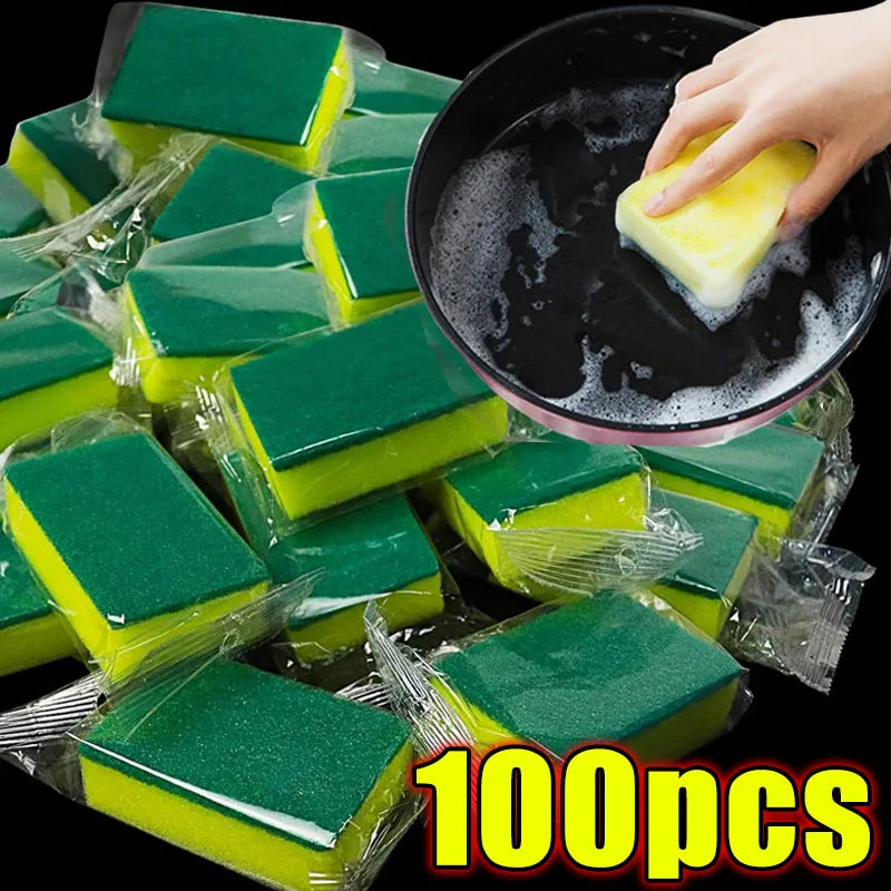 100/1Pcs Kitchen Dishwashing Soft Sponge Absorbent Clean Rub Pot Rust Scouring Pad Removing Kits Household Cleaning Brush Sponge