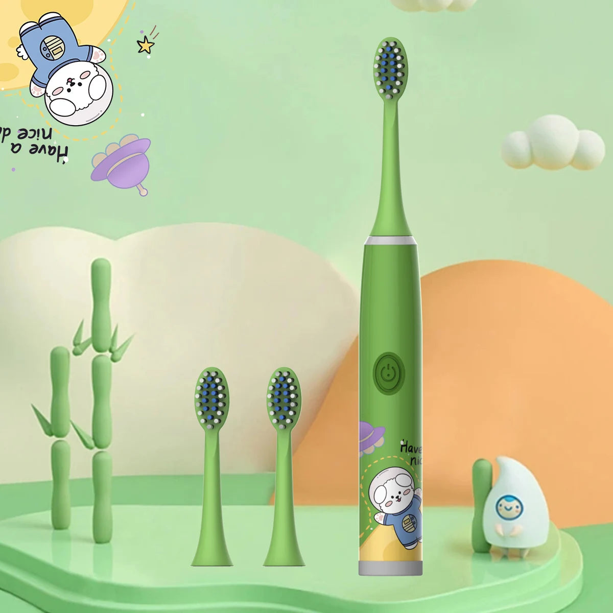 Children's Electric Toothbrush Color Cartoon Space Series Children's Soft Hair Cleaning Brush (Battery Not Included)