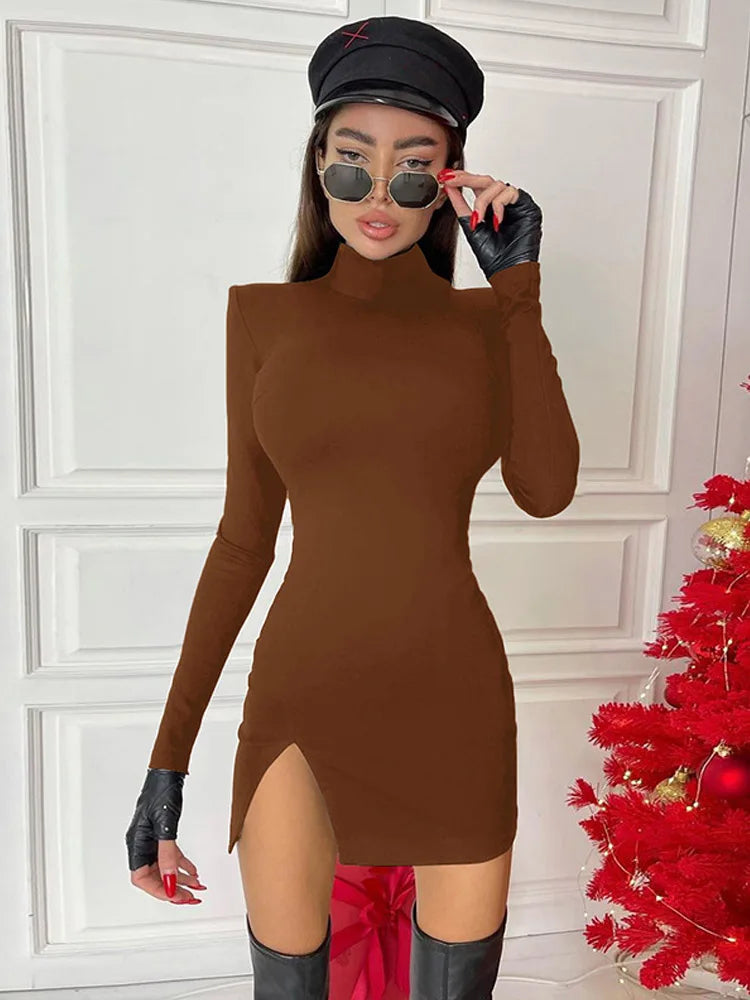 Women Spring Autumn Long Sleeve Bodycon Soild Color Black Slim Package Hip Mini Dress Female Clothing Streetwear