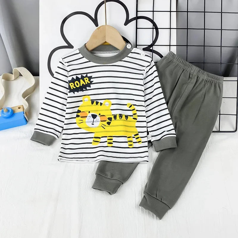 New Kids Boys Girls Pajama Sets Cartoon Print Long Sleeve Cute T-Shirt Tops with Pants Toddler Baby Sleeping Clothing Sets