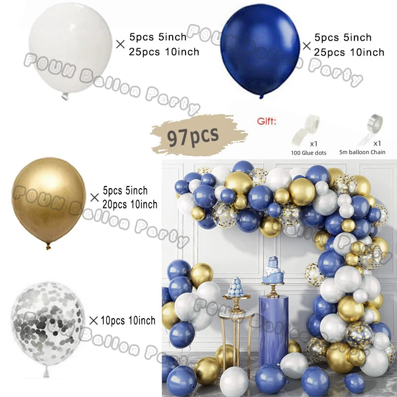 Blue Birthday Balloons Arch Kit Birthday Decorations Gold Confetti Navy Blue Baloon Boy Girl Baby Shower Wedding Baptism Decors