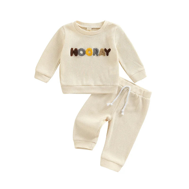 Baby Girls Boys Clothes Sets 2pcs Letter/Rainbow Printed Long Sleeve Pullover Sweatshirt Tops+Pants