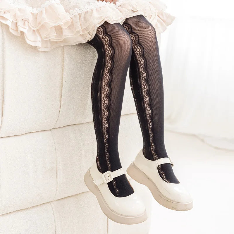 CH.KOUROSH  New Summer Girls Tights Pure Cotton Breathable Mesh Beige White Black Children Princess Pantyhose Lolita Leggings For 2-12y