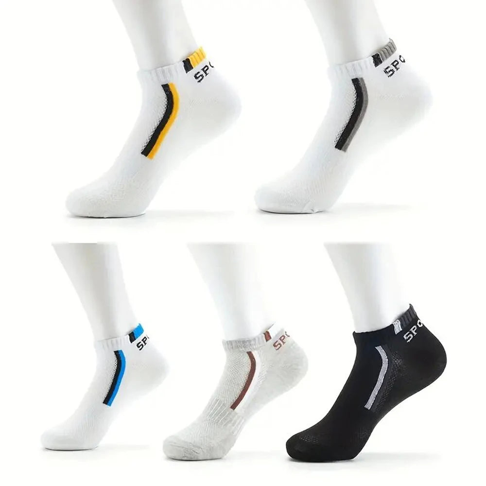 5/10/20/30 Pairs Men Short Socks Fashionable Stripes Sports Style Sweat Absorbing Breathable Soft Comfortable Casual Ankle Socks