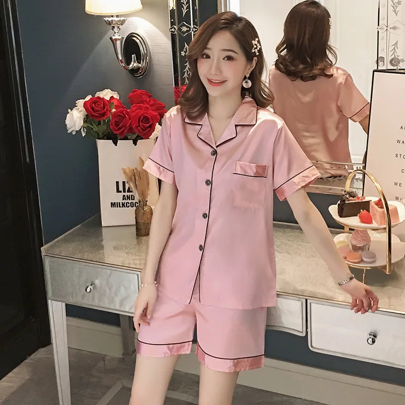 Womens Silk Satin Pyjamas Set Sleepwear Couple Pijama Pajamas Suit Female Sleep Two Piece Set Women's Loungewear Plus Size