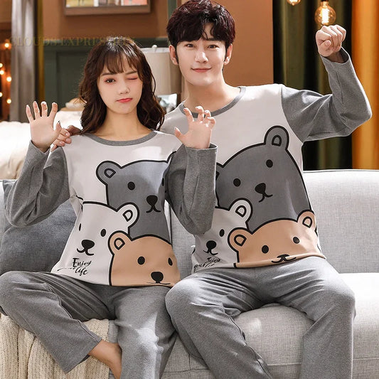 Spring Autumn Knitted Cotton Cartoon Men's Pyjamas Plaid Pajamas Set Casual Male Sleepwear Pyjamas Night Pijamas 4XL Homewear