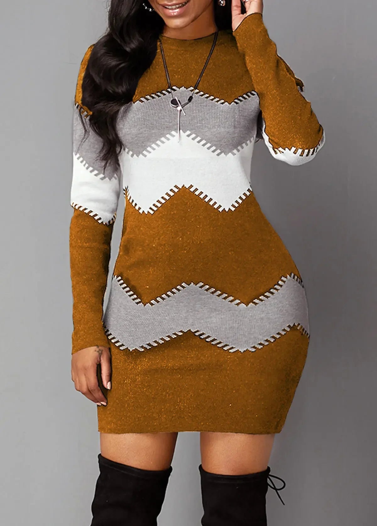 CH.KOUROSH’ Women’s Woolen Striped Pullover Dress