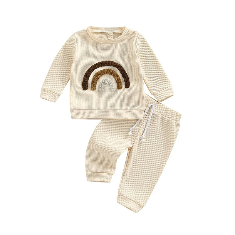 Baby Girls Boys Clothes Sets 2pcs Letter/Rainbow Printed Long Sleeve Pullover Sweatshirt Tops+Pants