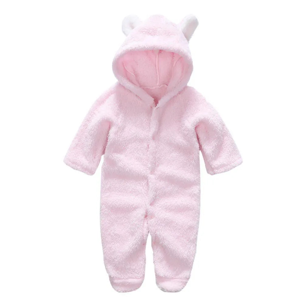 Autumn Winter Baby Romper Boys Girls Ears Hooded Long Sleeve Baby Clothes Solid Newborn  Baby Girl Clothes