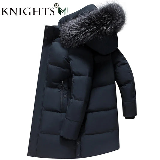 CH.KOUROSH 2024 Men’s Duck Down Winter Jacket - Mid-Length, Thick, with Fur Collar & Detachable Hood