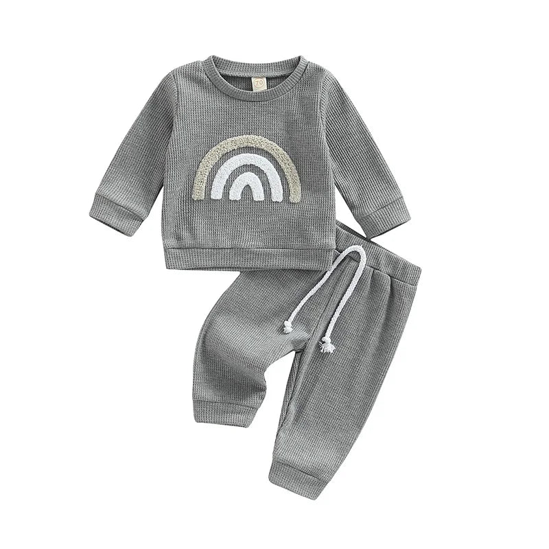 Baby Girls Boys Clothes Sets 2pcs Letter/Rainbow Printed Long Sleeve Pullover Sweatshirt Tops+Pants