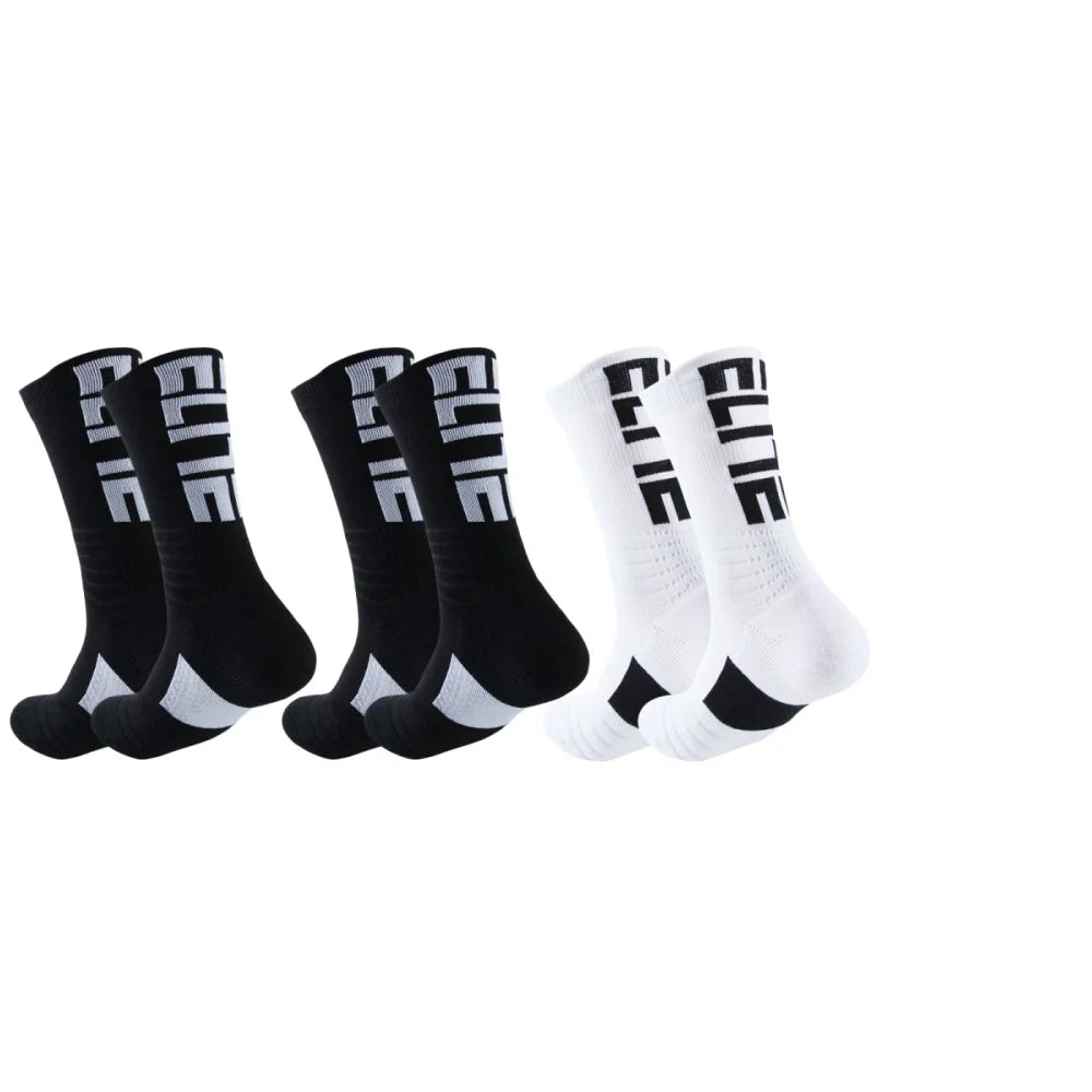 3 pairs of men's elite socks, basketball socks, looped thickened anti slip football socks, sports socks, trendy socks, and middl