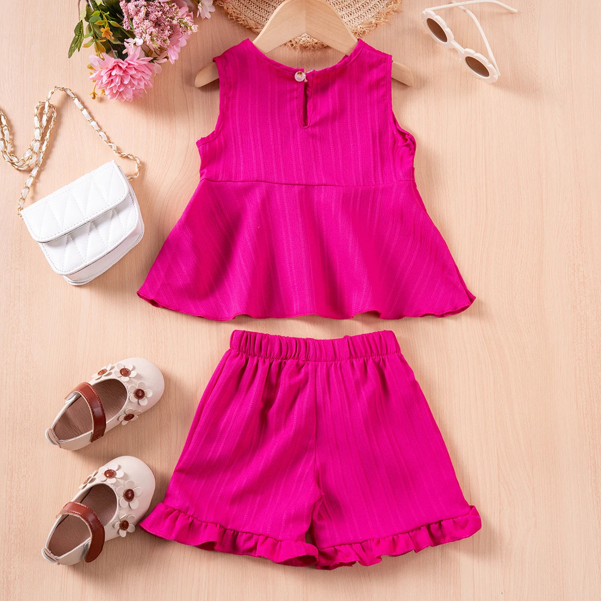 CH.KOUROSH- Baby Girl Summer Cute Set Solid Colour Sleeveless Top + Ruffle Shorts 2pcs Fashion Casual Sweet Comfortable Hot Sale