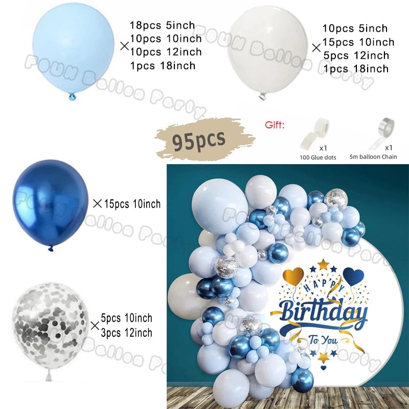 Blue Birthday Balloons Arch Kit Birthday Decorations Gold Confetti Navy Blue Baloon Boy Girl Baby Shower Wedding Baptism Decors